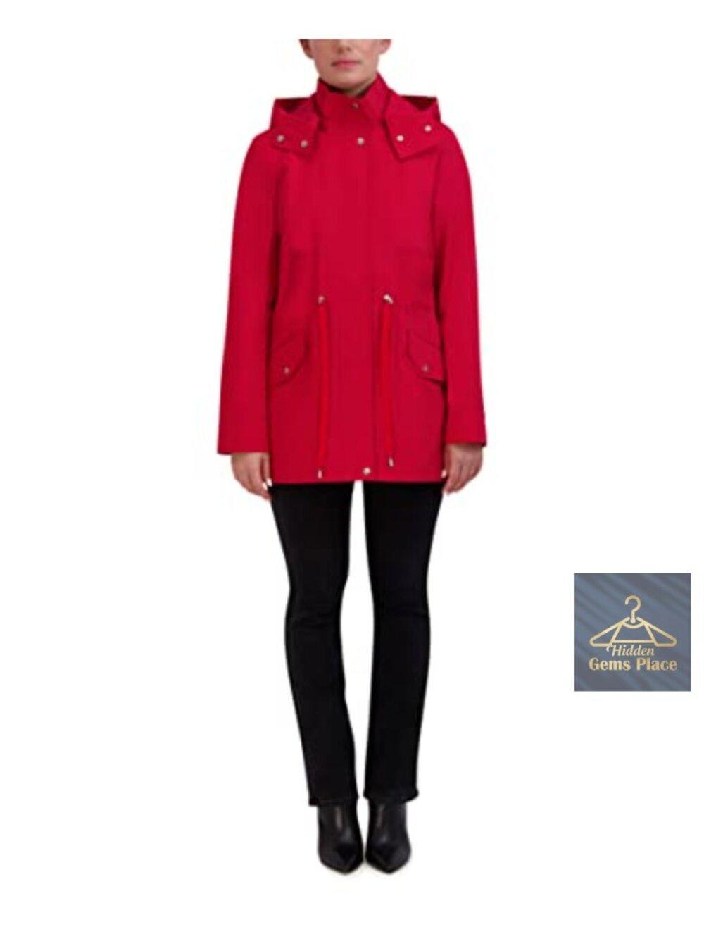 Women's Hooded Water Resistant Rain Coat Adjustable Short Jacket